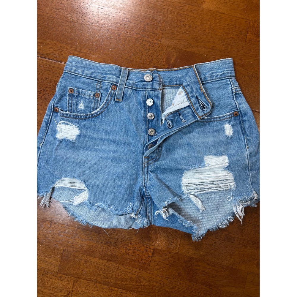 Levi's 501 Denim Shorts Womens 24 Blue High Rise Distressed Cut Off 56327-0193